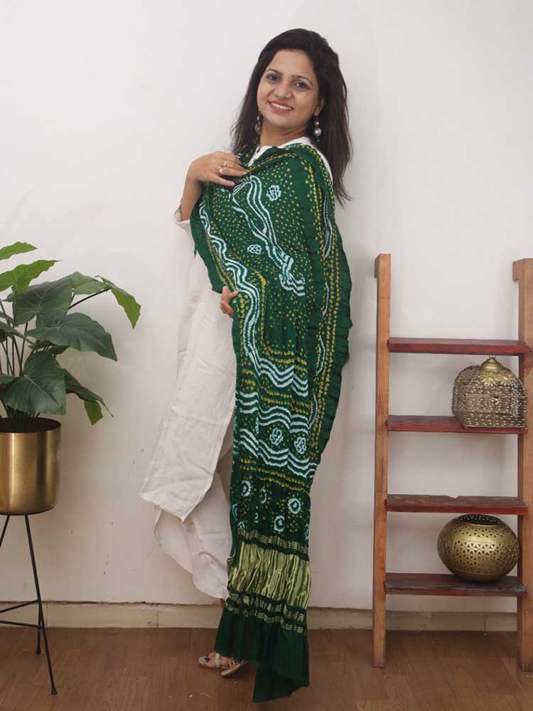 Green Bandhani Gajji Silk Dupatta - Luxurion World