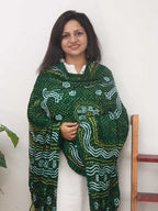 Green Bandhani Gajji Silk Dupatta - Luxurion World