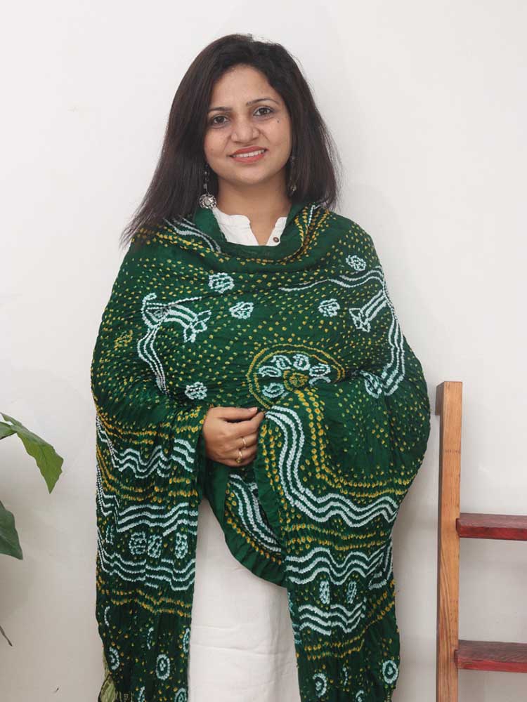 Green Bandhani Gajji Silk Dupatta - Luxurion World