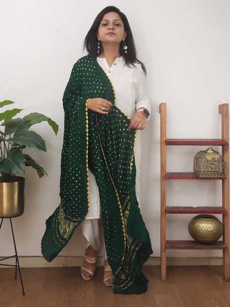Green Bandhani Modal Silk Dupatta - Luxurion World