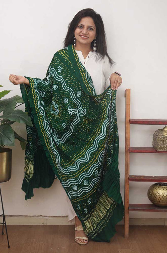 Green Bandhani Gajji Silk Dupatta - Luxurion World