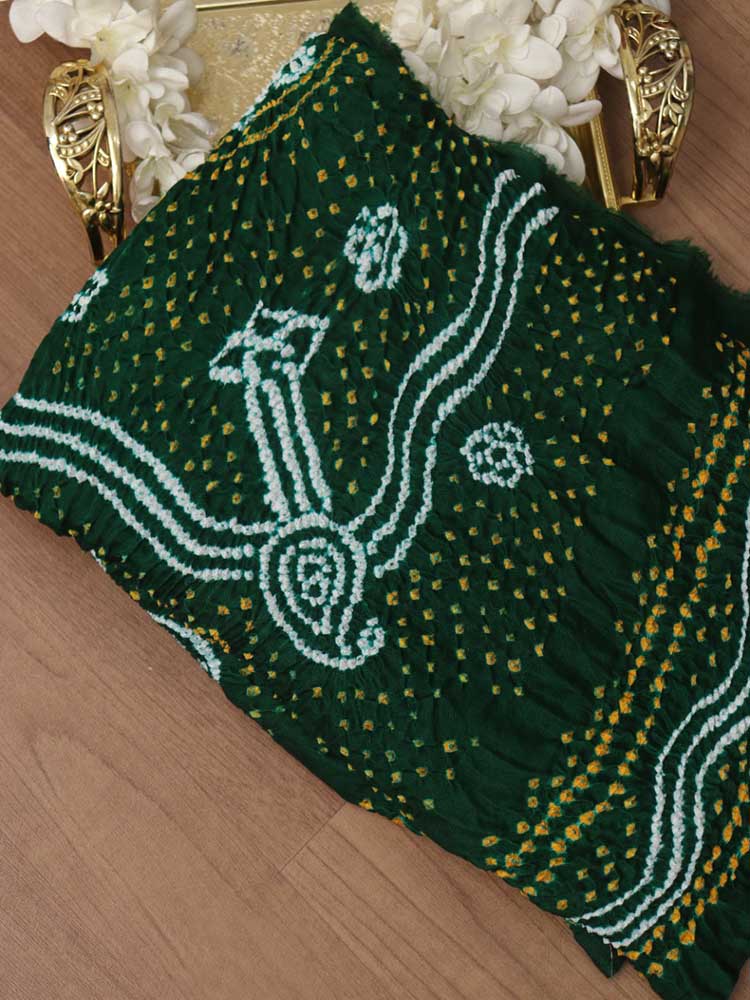 Green Bandhani Gajji Silk Dupatta - Luxurion World
