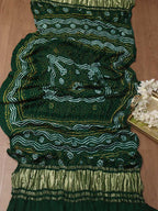 Green Bandhani Gajji Silk Dupatta - Luxurion World