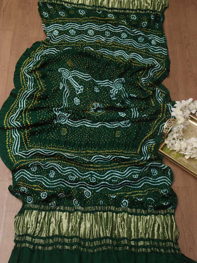 Green Bandhani Gajji Silk Dupatta - Luxurion World