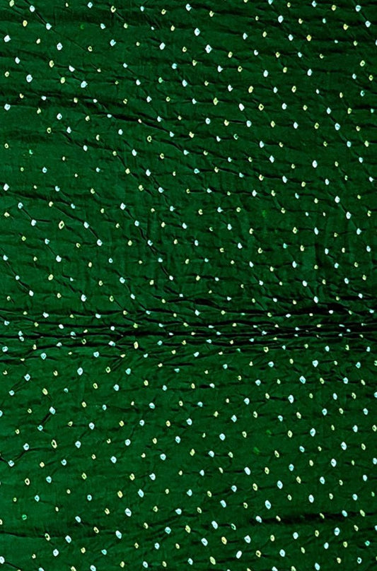 Green Bandhani Pure Gajji Silk Fabric ( 1 Mtr )