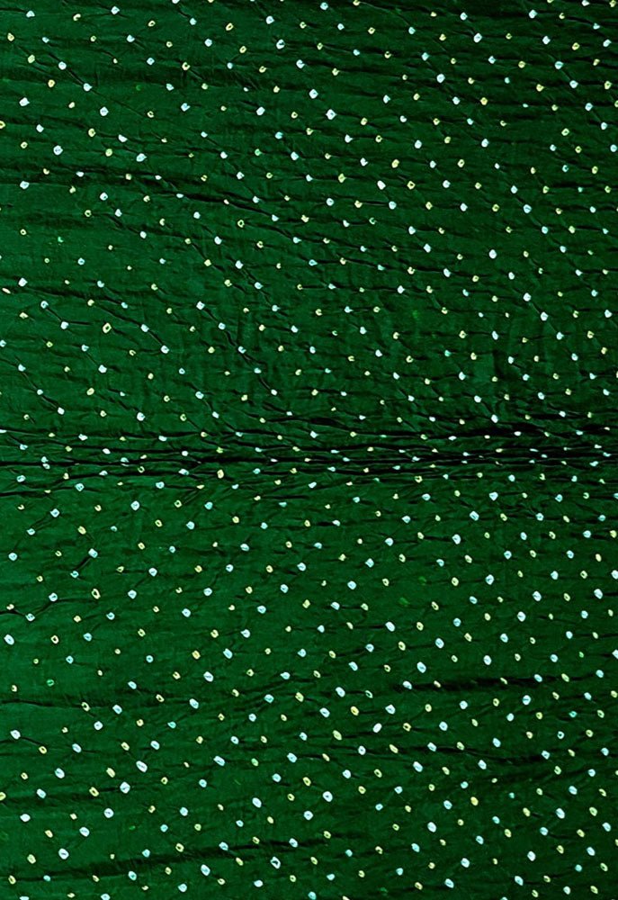 Green Bandhani Pure Gajji Silk Fabric ( 1 Mtr ) - Luxurion World
