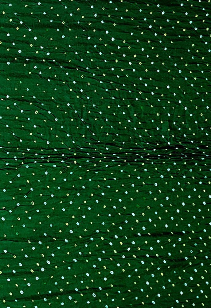 Green Bandhani Pure Gajji Silk Fabric ( 1 Mtr ) - Luxurion World