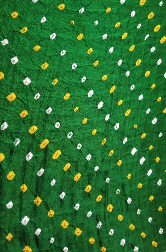 Green Bandhani Pure Gajji Silk Fabric ( 6 Mtrs ) - Luxurion World