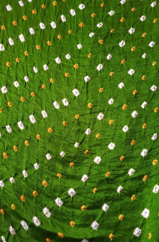 Green Bandhani Pure Gajji Silk Fabric ( 6 Mtrs ) - Luxurion World