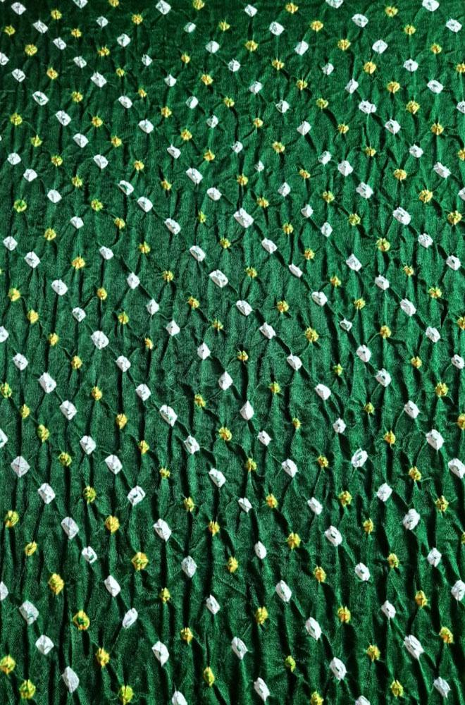 Green Bandhani Pure Gajji Silk Fabric ( 6 Mtrs ) - Luxurion World