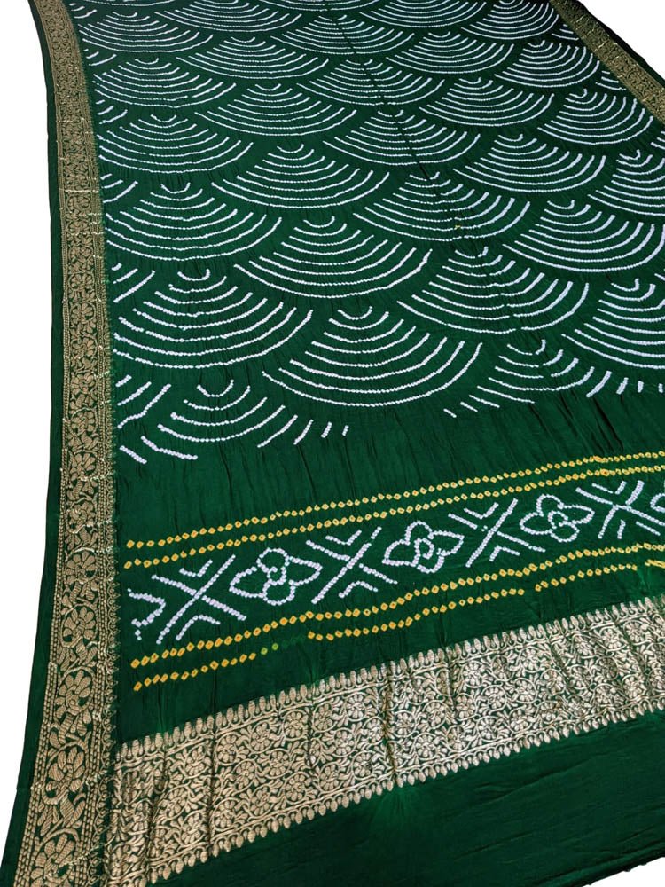 Green Bandhani Pure Gajji Silk Nakshi Bordar Dupatta - Luxurion World
