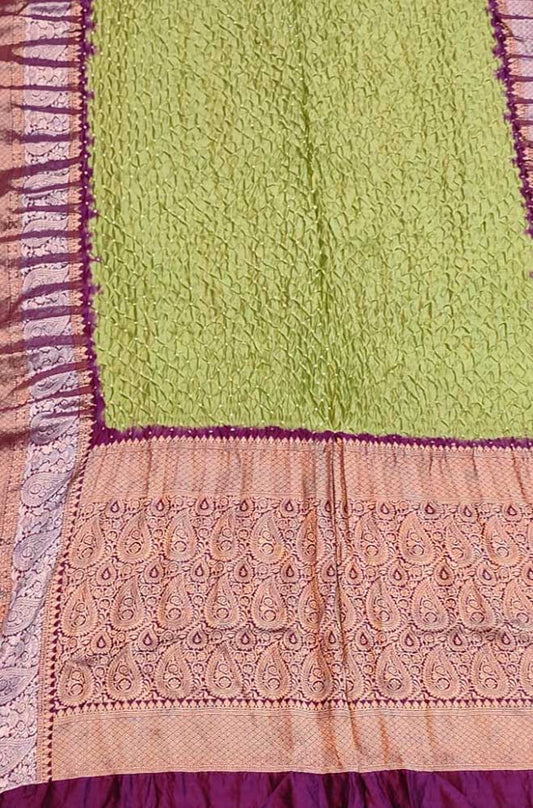 Green Bandhani Pure Silk Kanjeevaram Border Saree - Luxurion World