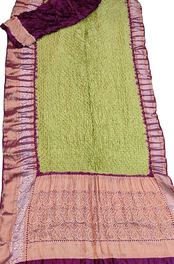 Green Bandhani Pure Silk Kanjeevaram Border Saree - Luxurion World