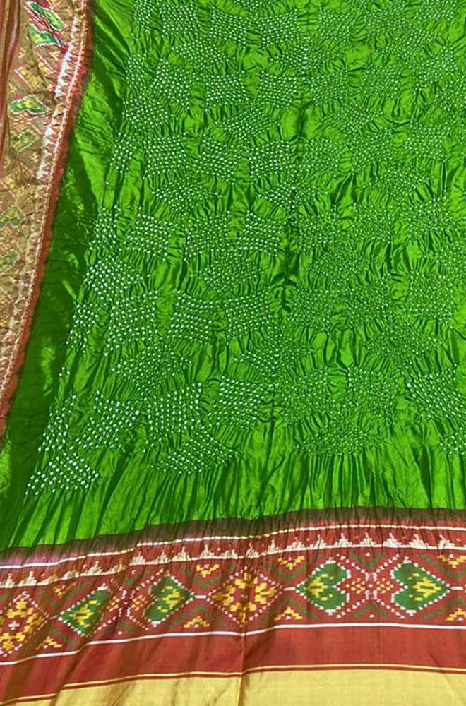 Green Bandhani Single Ikat Patola Pure Silk Dupatta