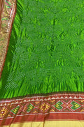 Green Bandhani Single Ikat Patola Pure Silk Dupatta - Luxurion World