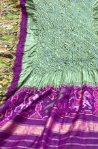 Green Bandhani Single Ikat Patola Pure Silk Dupatta - Luxurion World