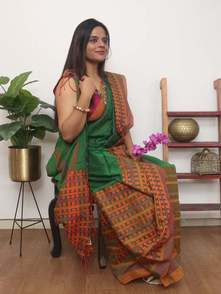 Green Bengal Plain Cotton Saree - Luxurion World