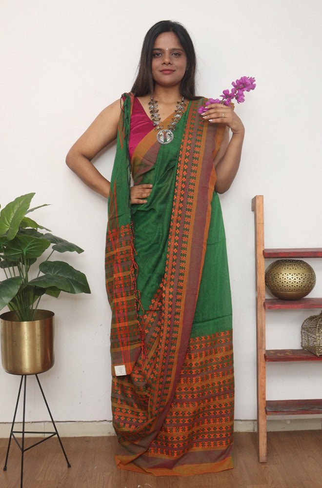 Green Bengal Plain Cotton Saree - Luxurion World