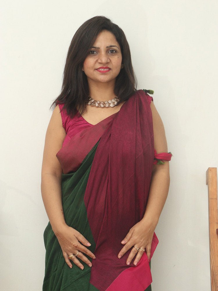 Green Bengal Plain Cotton Saree - Luxurion World