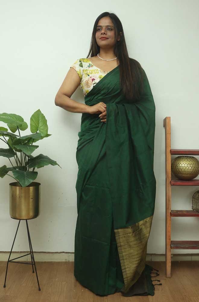 Green Bengal Plain Cotton Saree