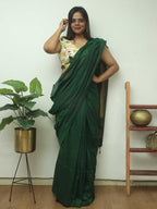 Green Bengal Plain Cotton Saree - Luxurion World
