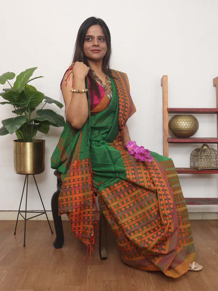 Green Bengal Plain Cotton Saree - Luxurion World