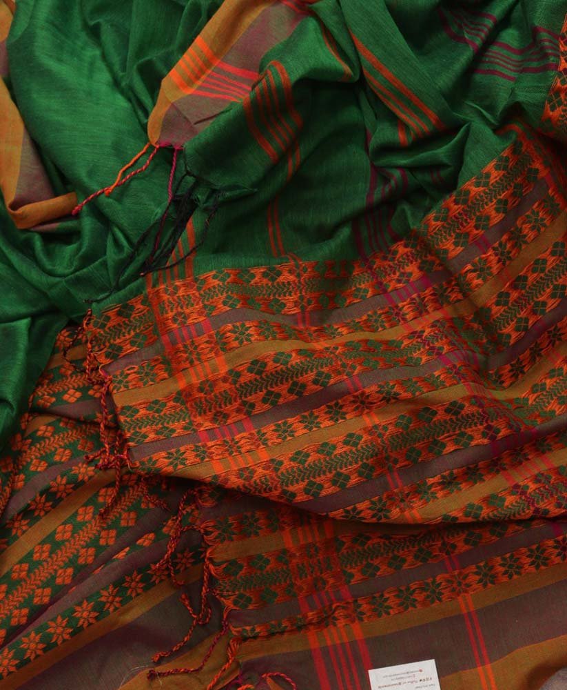 Green Bengal Plain Cotton Saree