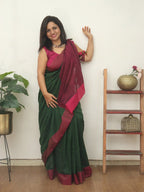 Green Bengal Plain Cotton Saree - Luxurion World