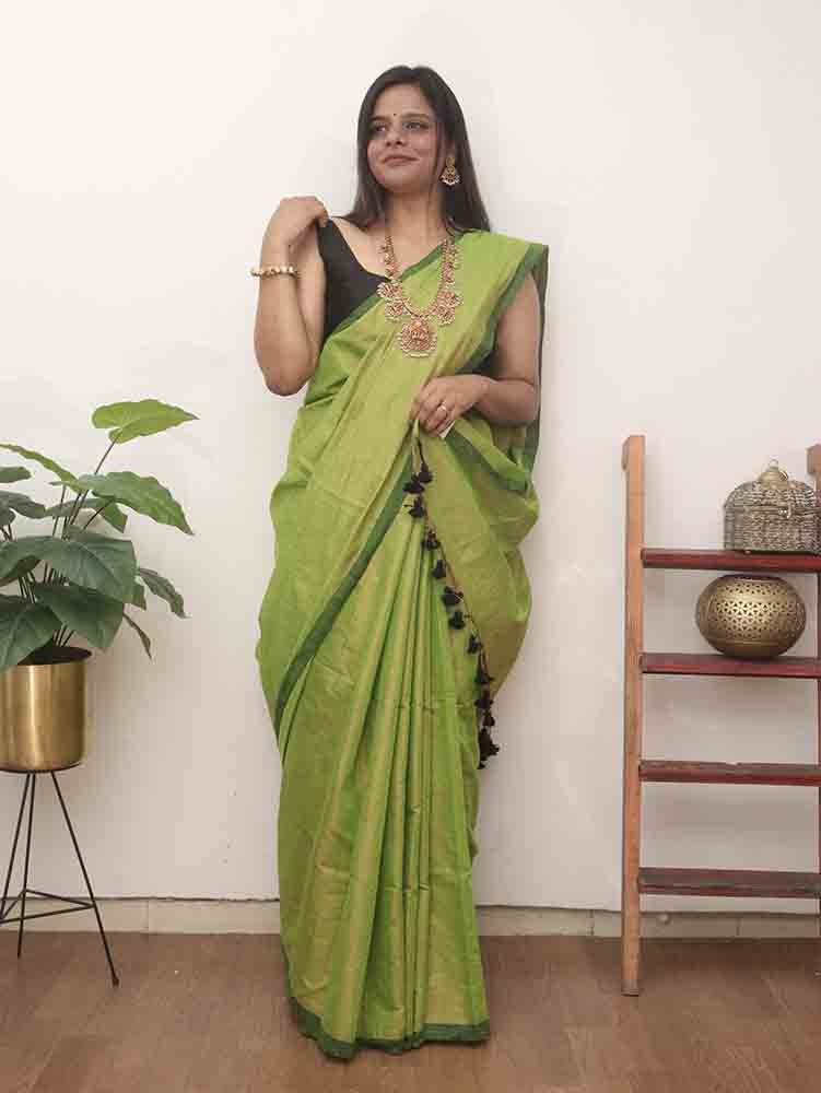 Green Bengal Plain Tissue Cotton Saree - Luxurion World
