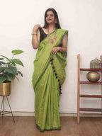 Stunning Green Bengal Tissue Cotton Saree - Luxurion World