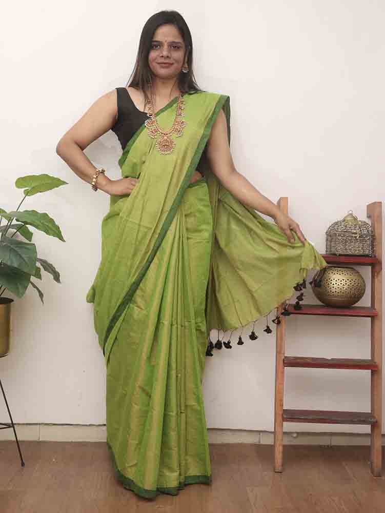 Stunning Green Bengal Tissue Cotton Saree - Luxurion World