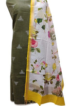 Green Bhagalpur Linen Two Piece Unstitched Suit Set With Digital Printed Dupatta - Luxurion World