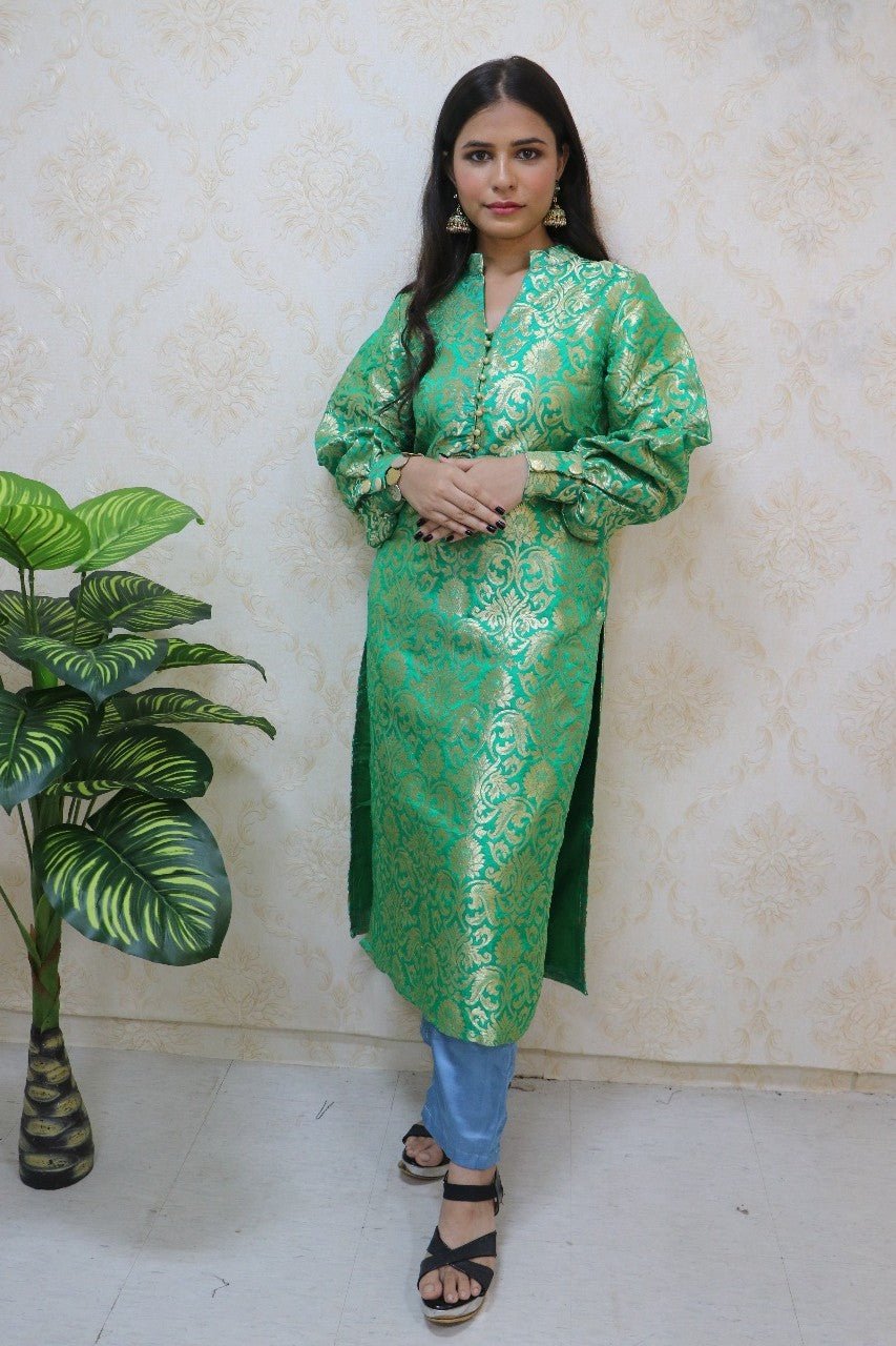 Green Brocade Silk Suit Set - Luxurion World