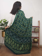 Green Checks Bandhani Gajji Silk Gharchola Dupatta - Luxurion World