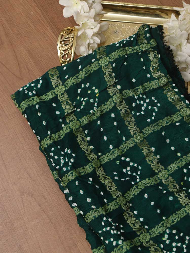 Green Checks Bandhani Gajji Silk Gharchola Dupatta - Luxurion World