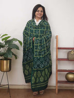 Green Checks Bandhani Gajji Silk Gharchola Dupatta - Luxurion World