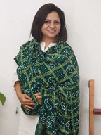 Green Checks Bandhani Gajji Silk Gharchola Dupatta - Luxurion World