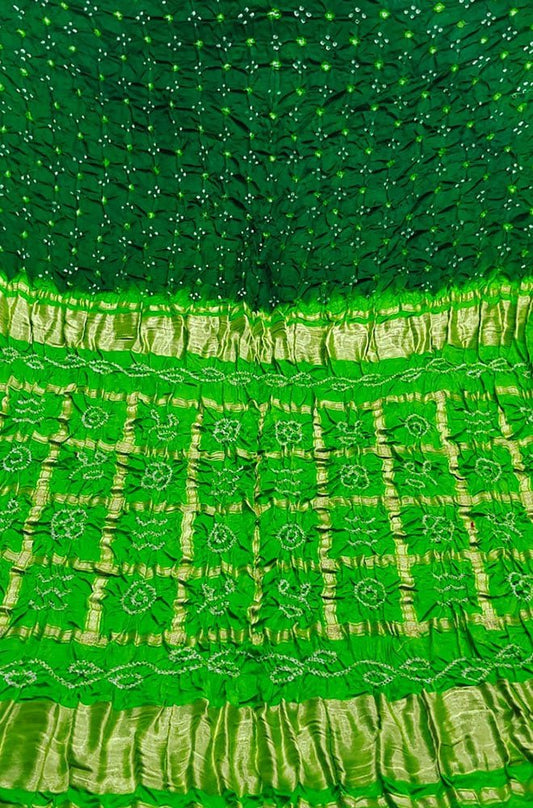 Green Checks Bandhani Gajji Silk Gharchola Saree - Luxurion World