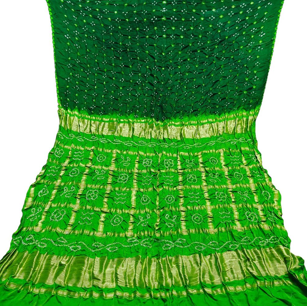 Green Checks Bandhani Gajji Silk Gharchola Saree - Luxurion World