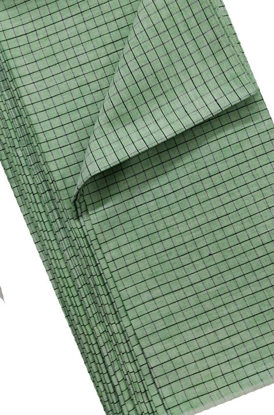Green Checks Pure Linen Fabric ( 1 Mtr ) - Luxurion World