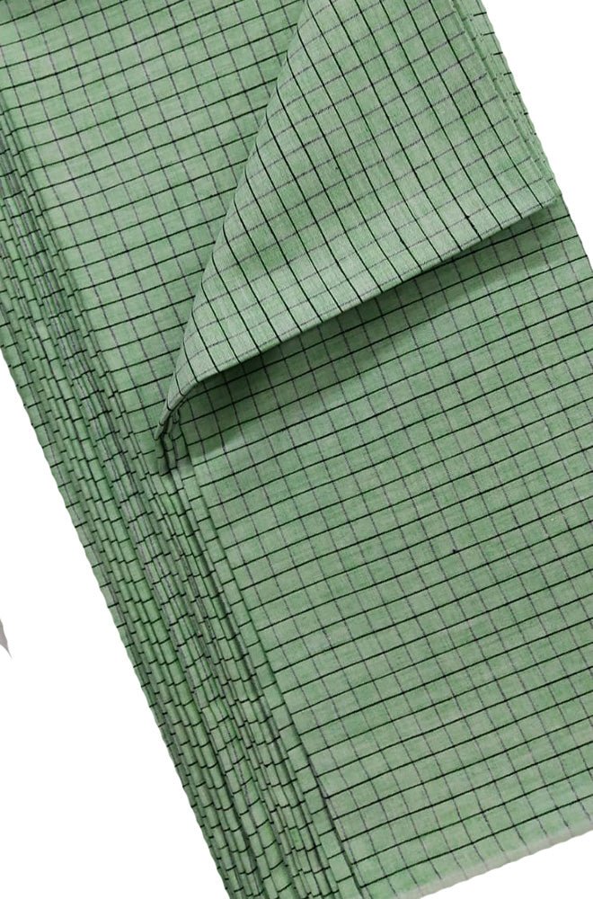 Green Checks Pure Linen Fabric ( 1 Mtr ) - Luxurion World
