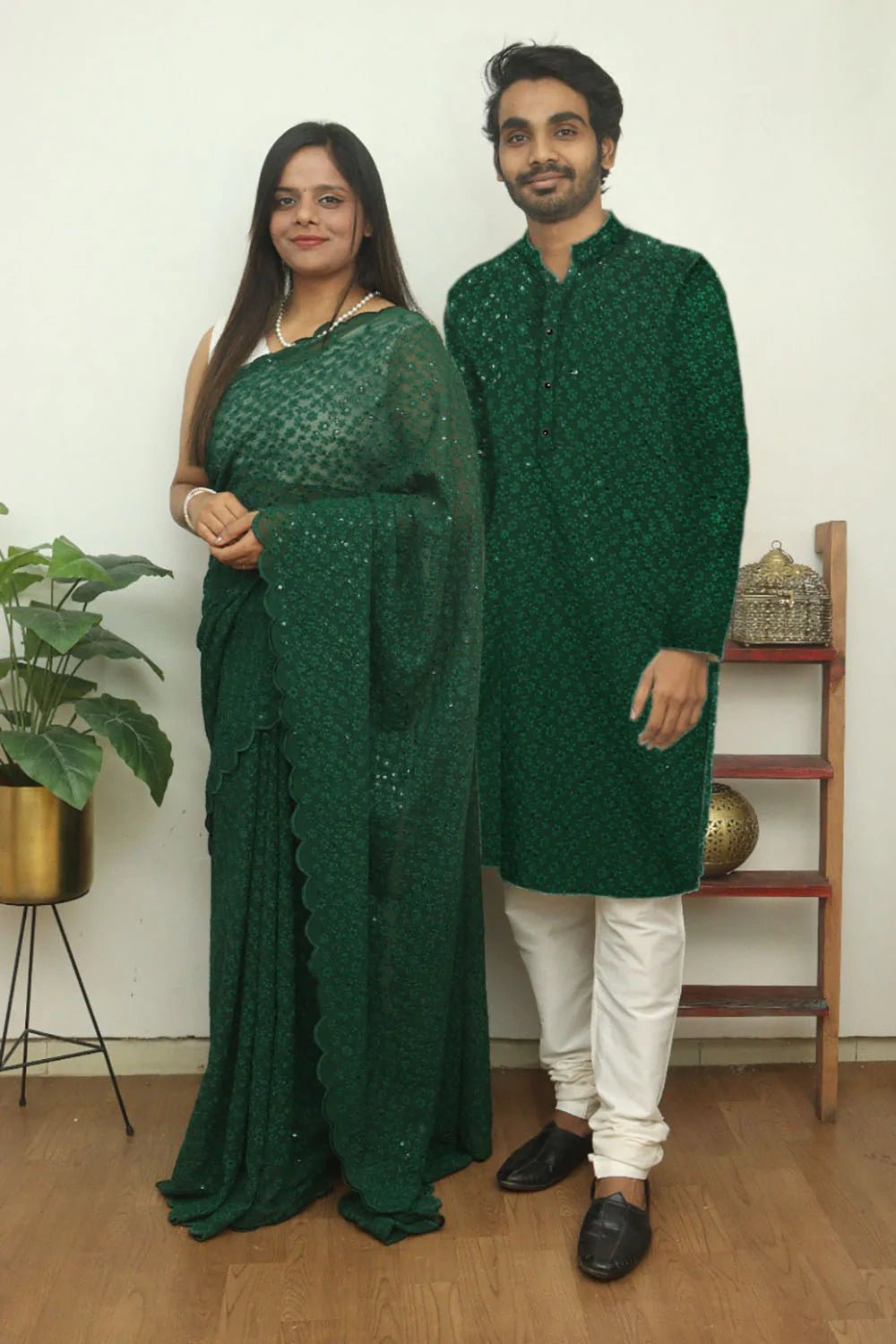 Green Chikankari Embroidered Georgette Sequin Couple Set