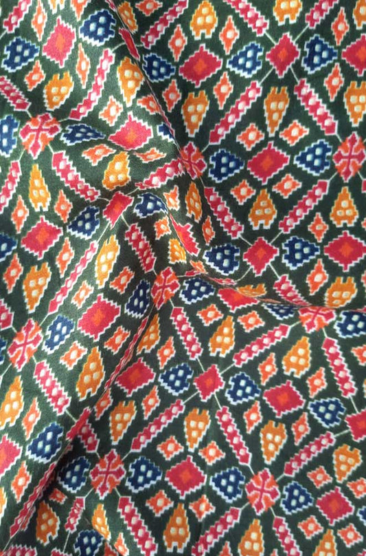 Green Digital Printed Cotton Bandhani And Patola Design Fabric ( 1 Mtr ) - Luxurion World