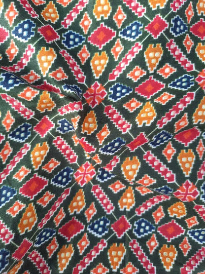 Green Digital Printed Cotton Bandhani And Patola Design Fabric ( 1 Mtr ) - Luxurion World