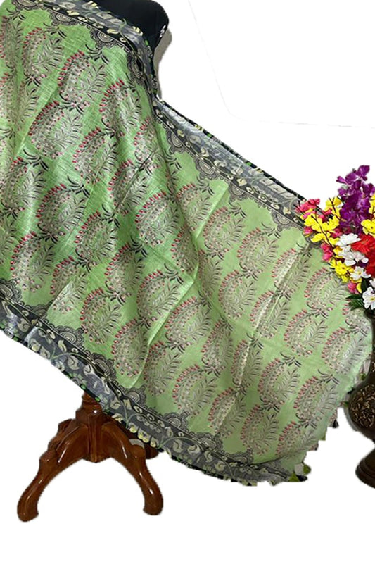 Green Digital Printed Linen Dupatta - Luxurion World