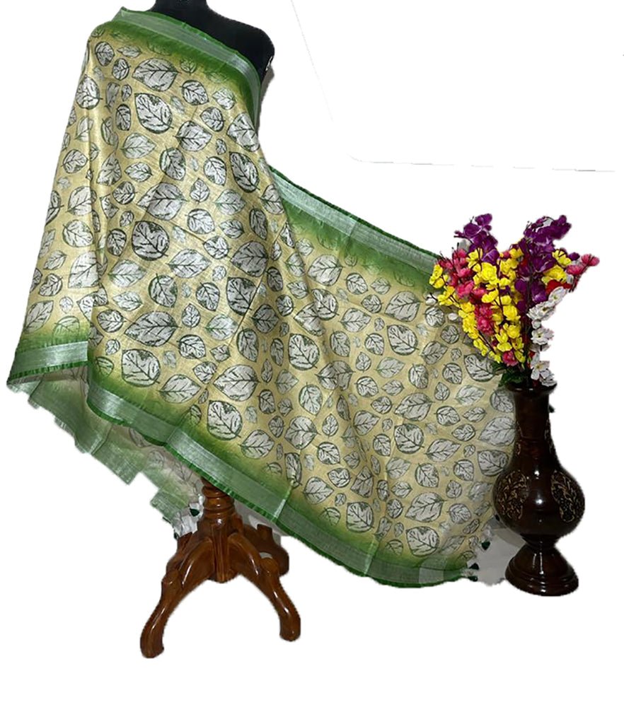 Green Digital Printed Linen Dupatta - Luxurion World