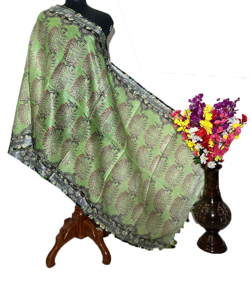 Green Digital Printed Linen Dupatta - Luxurion World