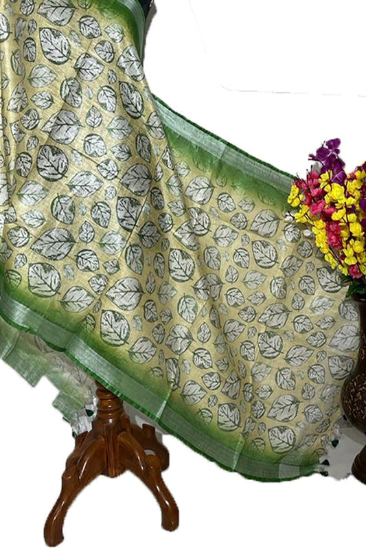 Green Digital Printed Linen Dupatta - Luxurion World