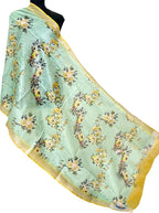 Green Digital Printed Linen Floral Design Dupatta - Luxurion World