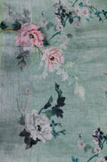 Green Digital Printed Linen Floral Design Saree - Luxurion World